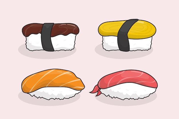 Ilustración de vector de comida de sushi japonés dibujado a mano