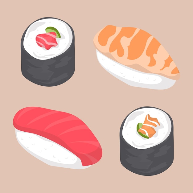 Ilustración de vector de comida de sushi japonés dibujado a mano