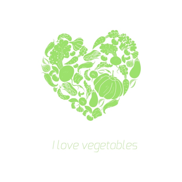 Ilustración de vector de comida de verduras de corazón