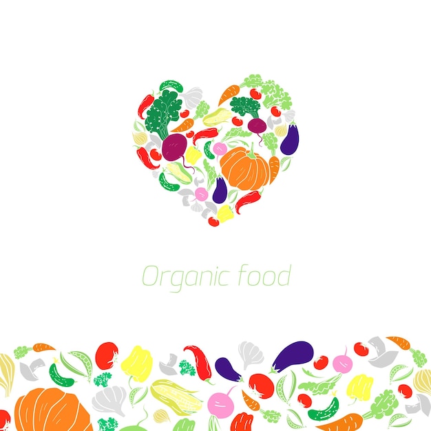 Ilustración de vector de comida de verduras orgánicas de corazón