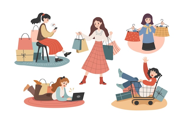 Ilustración de Vector de compras de chica de viernes negro