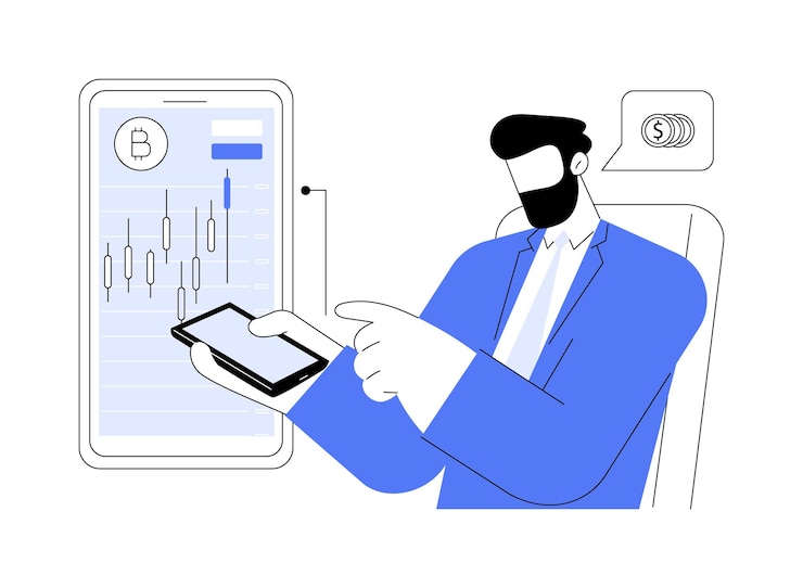 Vector ilustración de vector de concepto abstracto de aplicación de comercio de criptomonedas
