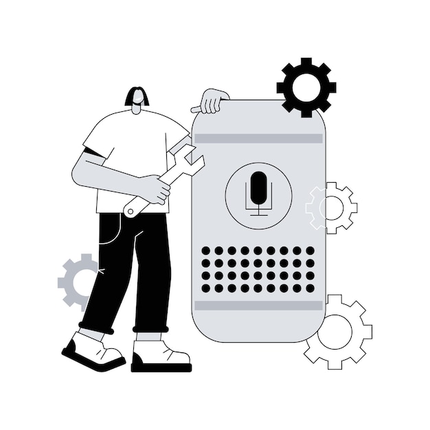 Ilustración de vector de concepto abstracto de desarrollo de aplicaciones de altavoz inteligente