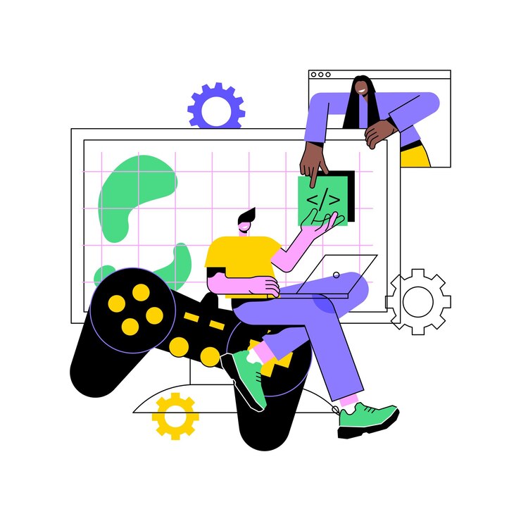 Vector ilustración de vector de concepto abstracto de desarrollo de juegos de computadora