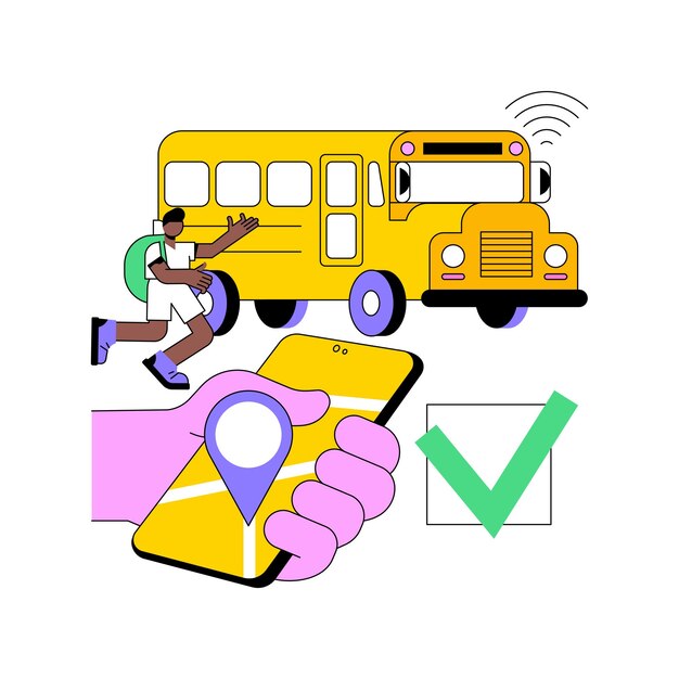 Ilustración de vector de concepto abstracto de sistema de seguimiento de autobús escolar