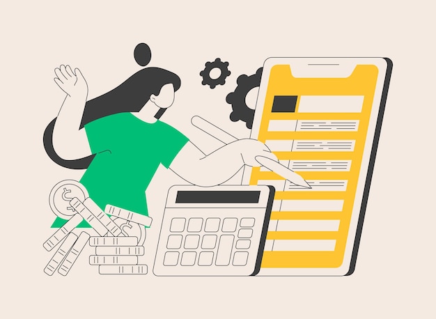 Ilustración de vector de concepto abstracto de software de presentación de impuestos de aplicación móvil