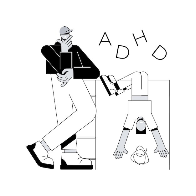 Ilustración de vector de concepto abstracto de trastorno por déficit de atención con hiperactividad