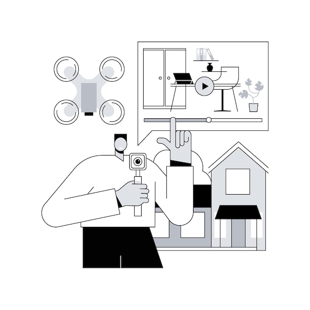 Ilustración de vector de concepto abstracto de video tour inmobiliario