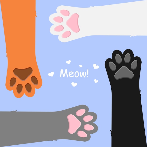 Vector ilustración de vector de concepto de amistad de patas de gato multicolor