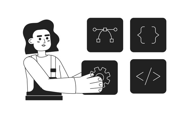 Ilustración de vector de concepto en blanco y negro del creador de sitios web