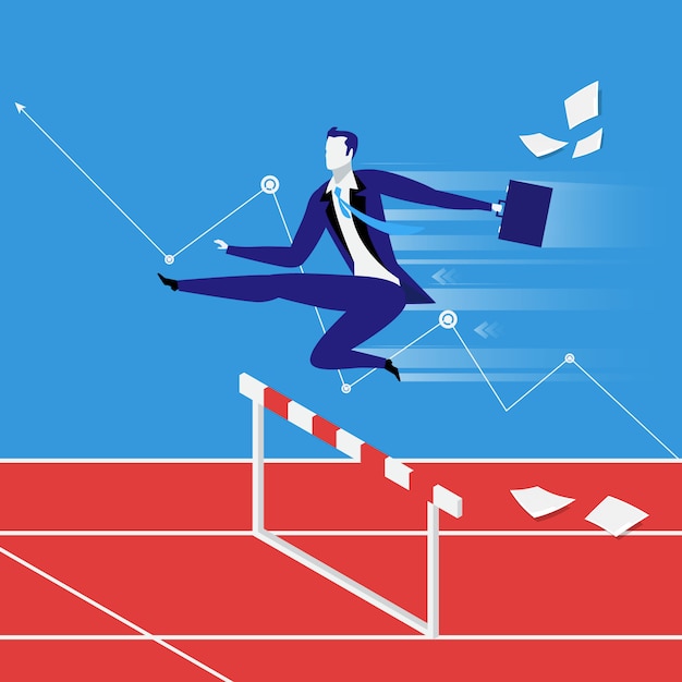 Vector ilustración de vector de concepto de carrera de obstáculos de negocios en estilo plano