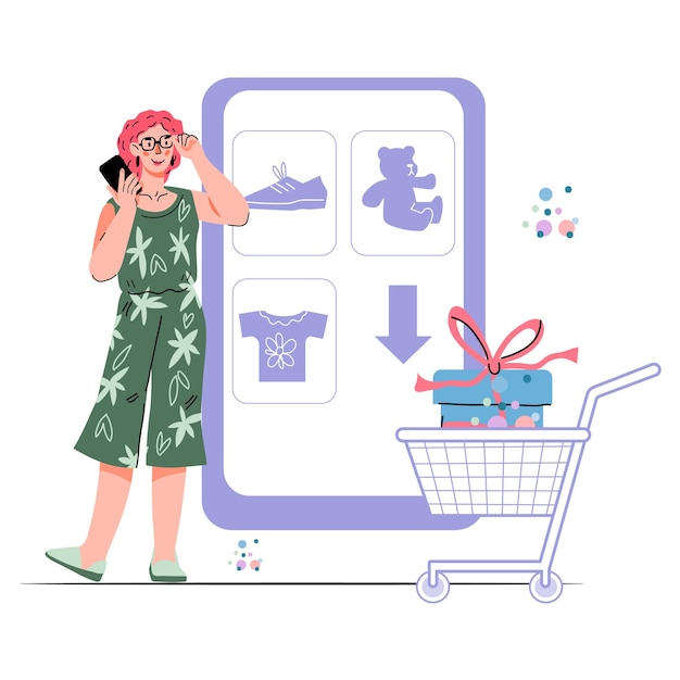Ilustración de vector de concepto de comercio electrónico y compras en línea aislado