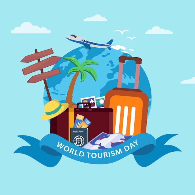 Ilustración de vector de concepto de día mundial del turismo fondo de concepto de viaje