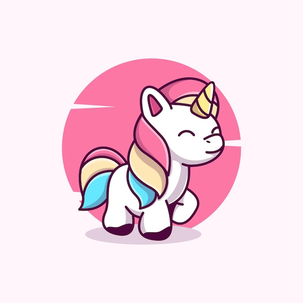 Ilustración de vector de concepto de dibujos animados plano lindo icono de mascota unicornio calidad premium