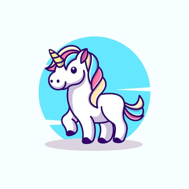 Ilustración de vector de concepto de dibujos animados plano lindo icono de mascota unicornio calidad premium