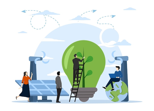 ilustración de vector de concepto de energía verde o uso de energía renovable respetuosa con el medio ambiente