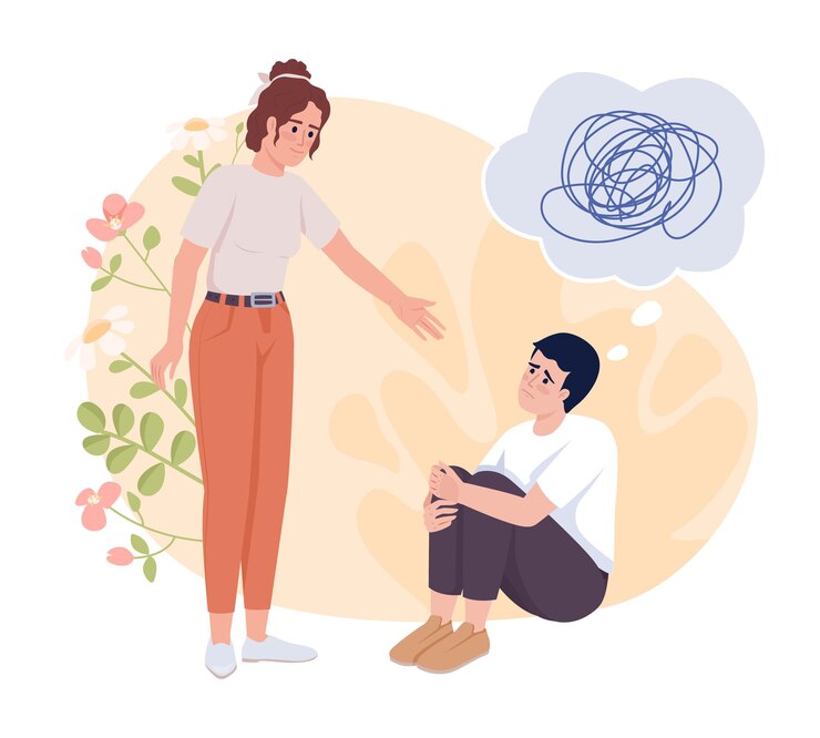 Ilustración de vector de concepto plano de apoyo mental