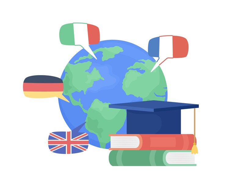 Vector ilustración de vector de concepto plano de aprendizaje de idiomas en el extranjero