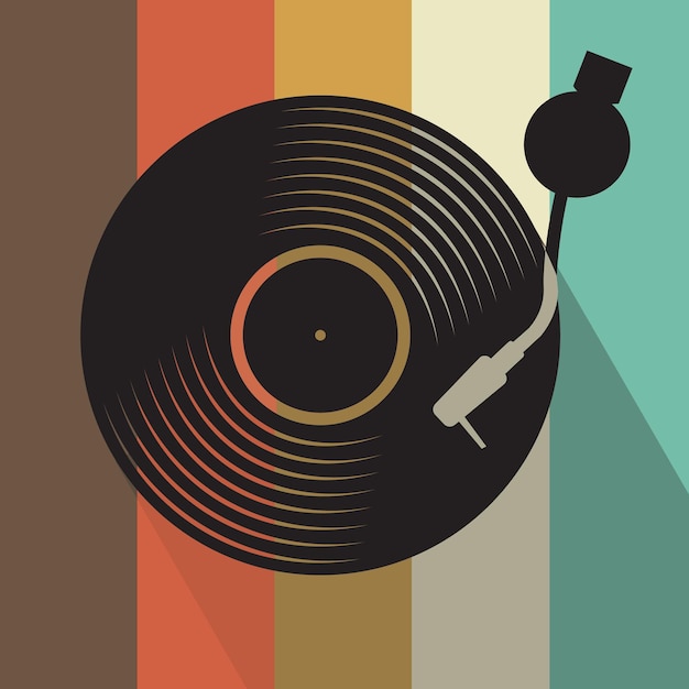 Vector ilustración de vector de concepto retro plano de disco de disco de vinilo negro