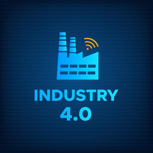 Ilustración de vector de concepto de revolución de la industria de fabricación icono azul de fábrica con símbolo inalámbrico