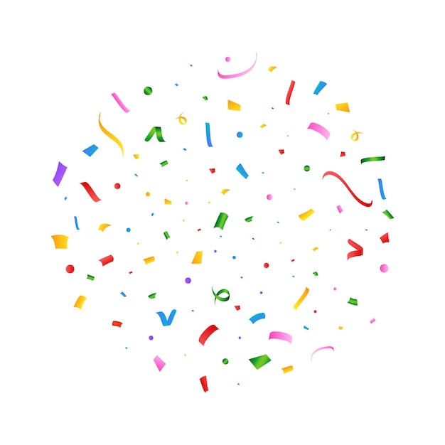 Ilustración de vector de confeti multicolor realista. Festival de confeti y fondo de explosión de oropel. Confeti de colores aislado sobre fondo blanco. Elementos de carnaval. Celebración de cumpleaños.