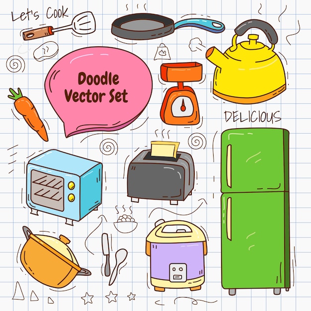 Vector ilustración de vector conjunto de doodle de cocina