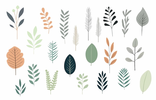 Ilustración de vector de conjunto de elementos de objeto de hoja verde para pegatina postal