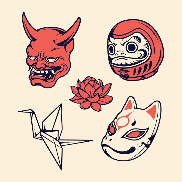 Vector ilustración de vector de conjunto de iconos de japón