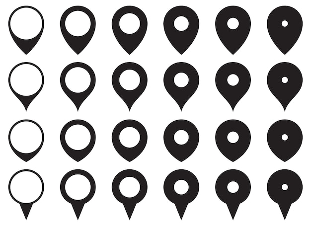 Ilustración de vector de conjunto de iconos de pin de ubicación de mapa