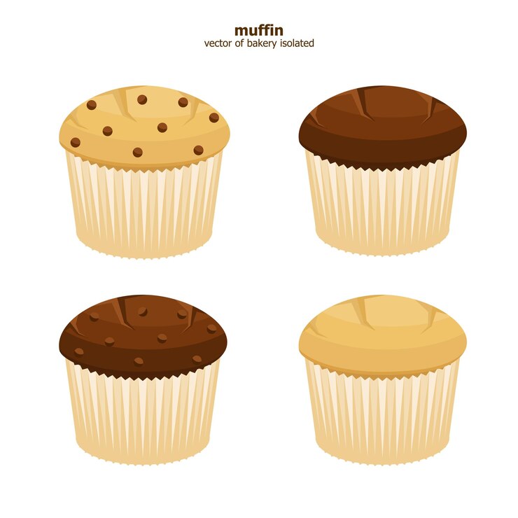 Ilustración vector conjunto de muffin de vainilla y chocolate