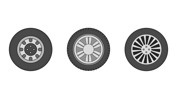 Ilustración de vector de conjunto de objetos de rueda sobre vector de objeto de neumático de fondo blanco