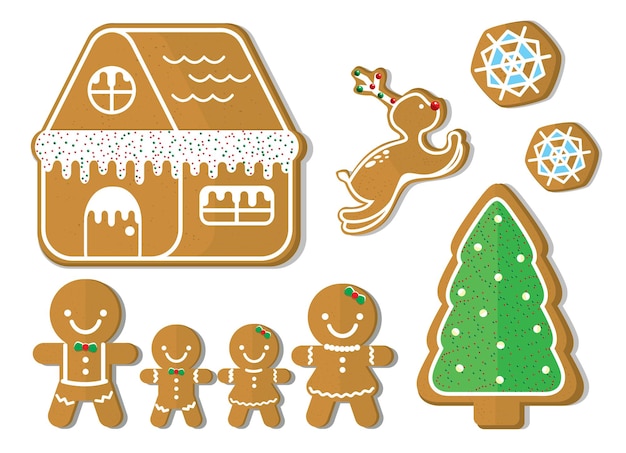 Ilustración vector conjunto de pan de jengibre en Navidad