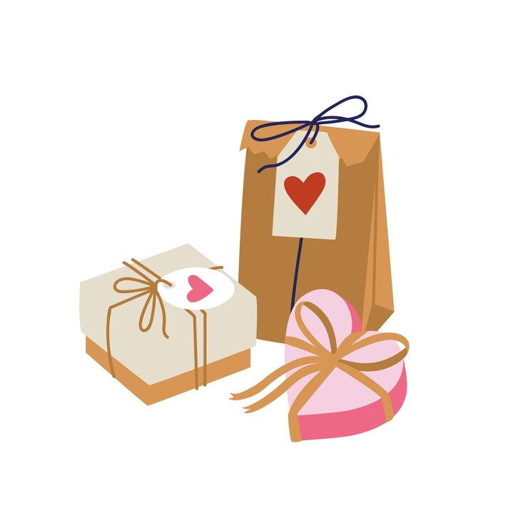 Ilustración de vector conjunto de varios paquetes para feliz día de san valentín regalos románticos con cintas ...