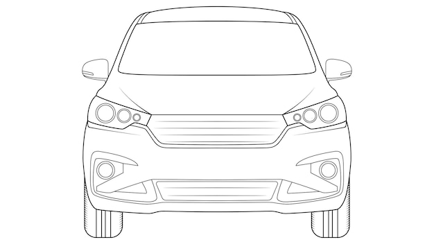 Ilustración de vector de contorno de coche premium sobre fondo blanco