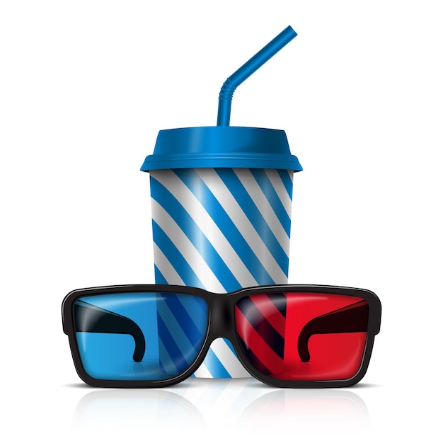 Vector ilustración de vector de copa de cola y gafas de cinima 3d