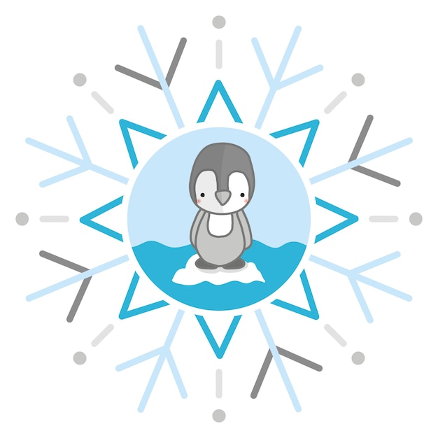 Ilustración de vector de copo de nieve de pingüino de invierno