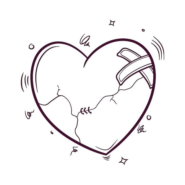 Ilustración de vector de corazón roto dibujado a mano