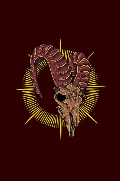 Ilustración de vector de cráneo de cabra con cuernos