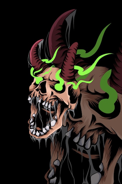 Ilustración de vector de cráneo con cuernos