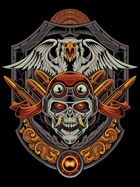 Ilustración de vector de cráneo con grabado