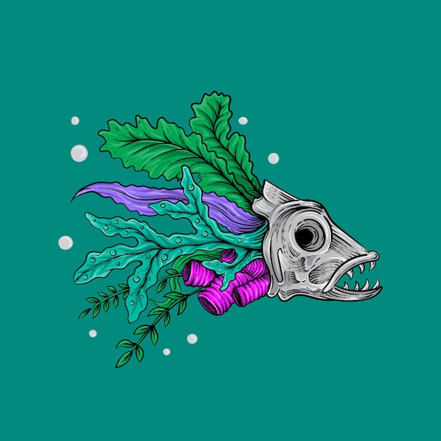 Ilustración de vector de cráneo de peces de arrecife de coral
