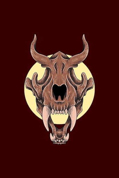 Ilustración de vector de cráneo de tigre con cuernos