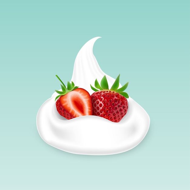 Ilustración de vector de crema batida con fresas