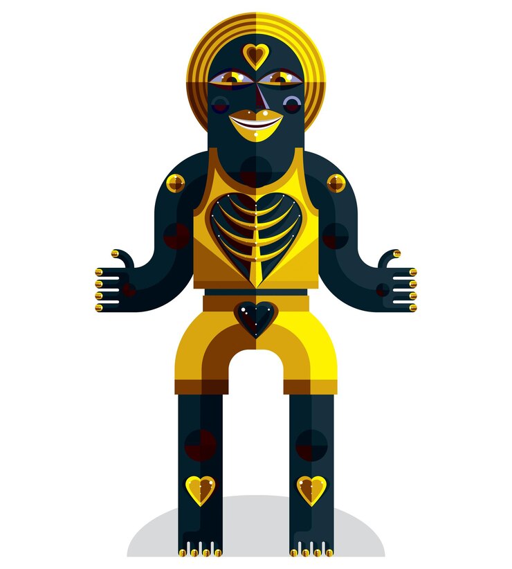 Vector ilustración de vector de criatura extraña, imagen moderna gráfica de cubismo. imagen de diseño plano de un personaje extraño aislado en blanco.