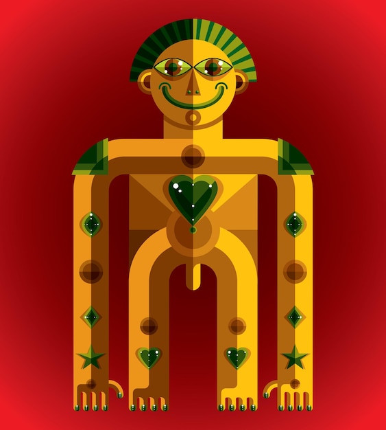 Ilustración de vector de criatura extraña, imagen moderna gráfica de cubismo. Imagen de diseño plano de un personaje extraño aislado.