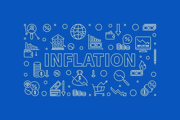 Ilustración de vector de crisis financiera de banner de línea delgada horizontal de inflación