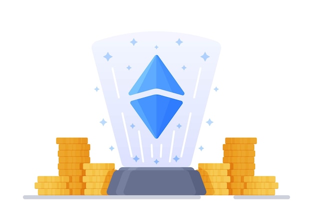 Ilustración de vector de cristales y ethereum Concepto de criptomoneda y blockchain