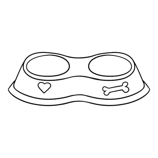 Ilustración de vector de cuenco de perro doble de imagen monocromática en estilo de dibujos animados