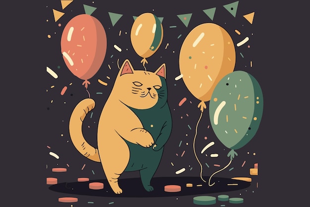 Ilustración de vector de cumpleaños de gato