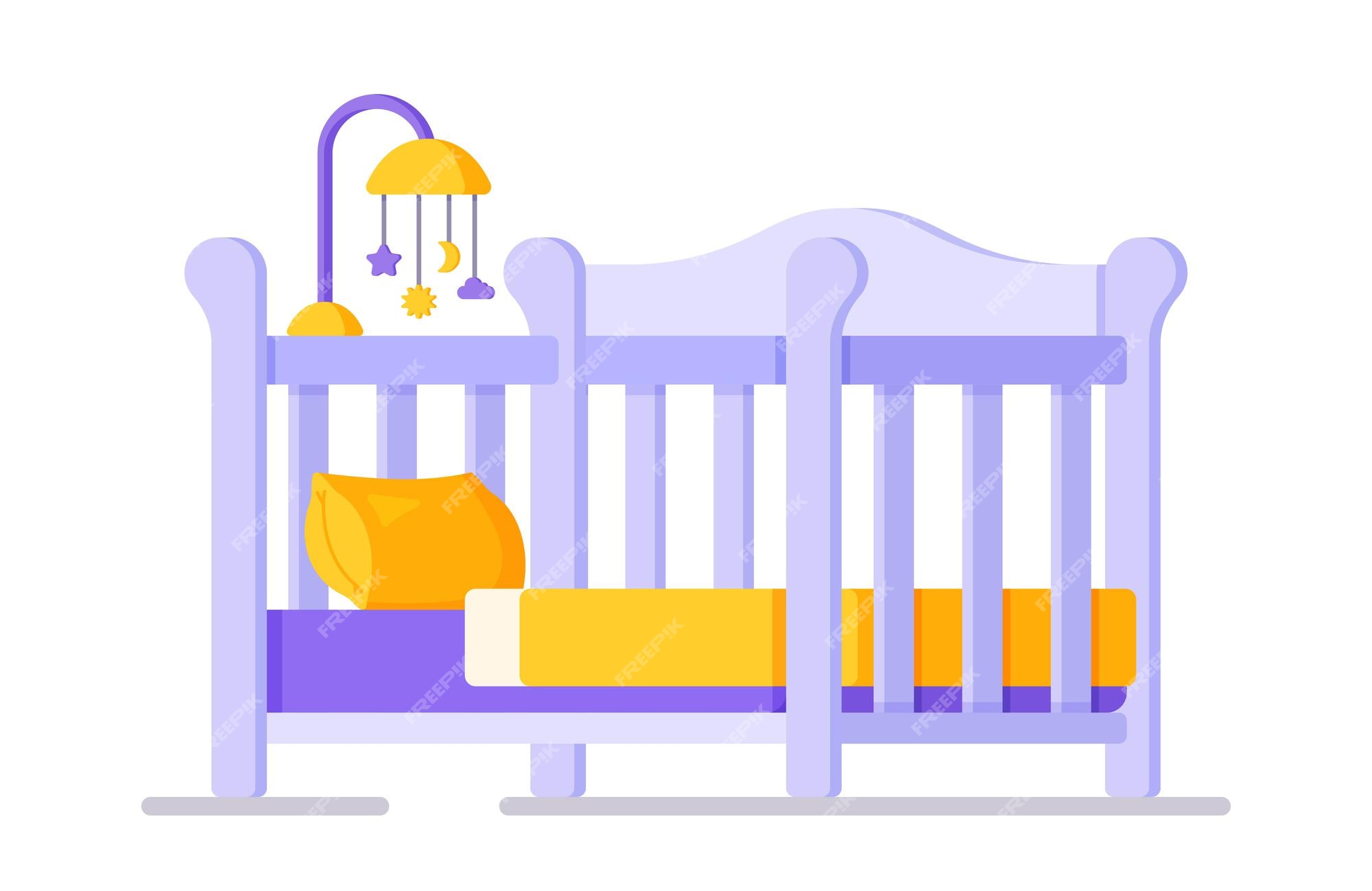 Retocar Brillante invierno Ilustración de vector de una cuna con flores azules. una selección de una  cama para el bebé. carrusel de bebé con juguetes suspendidos sobre cuna,  aislado sobre fondo blanco. | Vector Premium